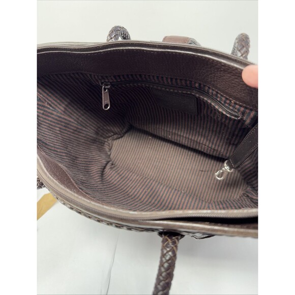 Brighton Brown Pebbled Leather Shoulder Bag w/2 Braided Handles Heart Closure - Picture 10 of 13